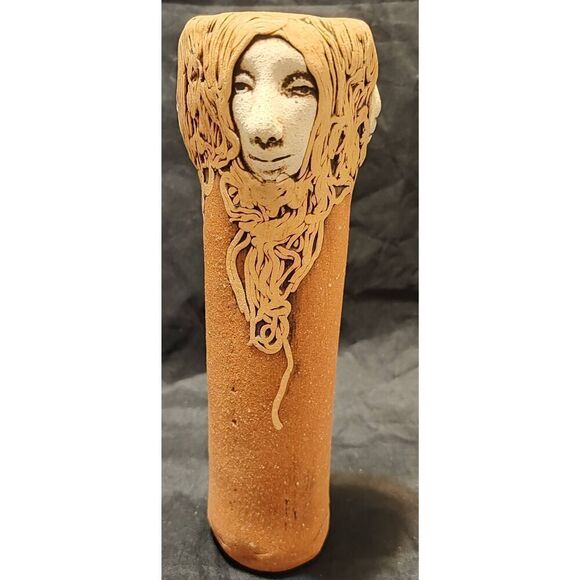 Vintage Jude Holdsworth 3 Faces Studio Pottery Vase 7.25" tall Spaghetti hair te - Picture 1 of 9